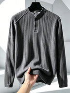 Men's Sweatshirt, Spring/Autumn American-Style Stand Collar Fashion Long-Sleeve T-Shirt, Men's Streetwear Brand Wheat Ear Pattern Heavyweight Base Layer or Outerwear Top, New Arrival in Stock - Grey