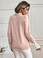 One Autumn-Winter Women's High-End Elegant Pullover with Lace Detail, Item Number ZJ1204018 - Light Pink