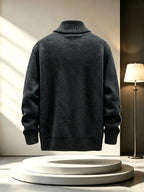 Men'S Stand Collar Zip-Up Knitted Cardigan for Fall Winter, Solid Color Long Sleeve Fleece Lined Casual Sweater Coat, Slim Fit And Versatile for Daily Wear - Black
