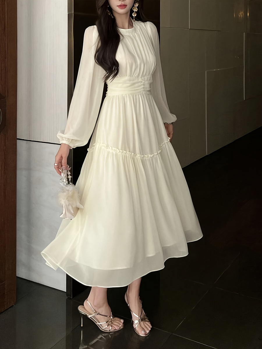 Women's Dress, Fashionable Elegant Solid Color Dress, Temperament Slim Fit Evening Gown - Apricot