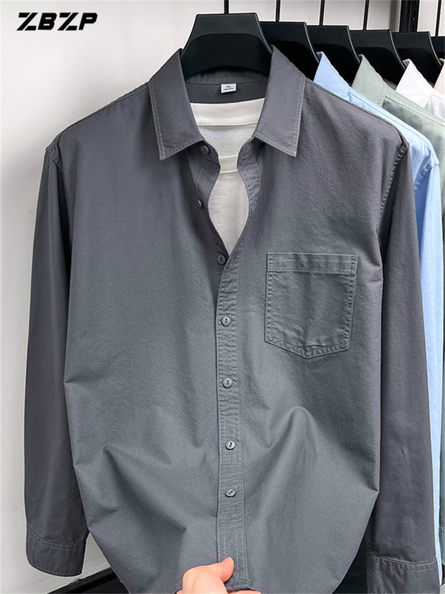 ZBZP New Spring/Autumn Men's Business Casual Long-Sleeve Shirt, Trendy and Versatile Dress Shirt YM - Ash-grey