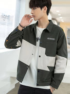 Patchwork Jacket Men'S Trendy Cool Loose Men'S Autumn Top Coat Jacket Spring Autumn Style All-Match - Dark Green