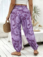 Vacation Full Body Printed High-Waist Elastic Waist Fashion Long Pants - Suit 8