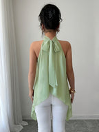 Spring Summer Elegant Fashion Design Halter Tie-Back Blouse - Light Green