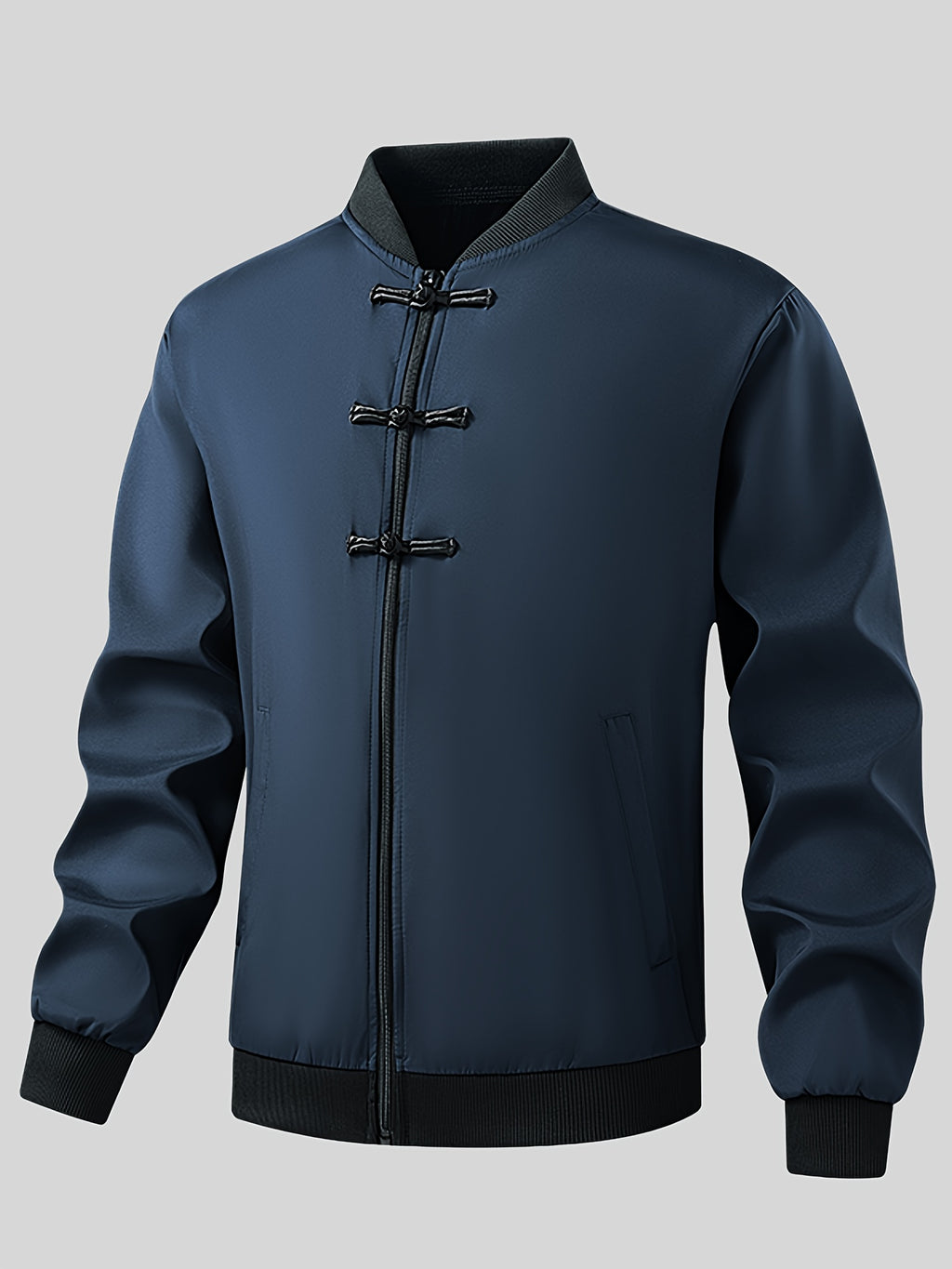 Men'S Easy Solid Color Classic Version Jacket Light And Thin Jacket, Comfortable Upper Body, New Chinese National Style Tang Suit, China-Chic, Versatile Casual Wear, Matching Coat - Navy Color