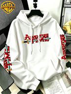 By Warner Bros., 2026 New Adventure Treasure Print, Men's Hoodie, Hooded Sweatshirt, Kangaroo Pocket and Drawstring Hat, Suitable for Daily and Outdoor Sports Wear, Autumn and Winter Warm Jacket, Fashionable Jacket - White
