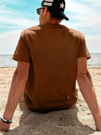 Pixel Art Style Coffee Time Men's Pure Cotton T-Shirt, "CO:FF:EE TIME" Letter Print, Features a Simple Everyday Vibe, Breathable and Skin-Friendly for No Sweaty Feel, High Elasticity with No Deformation, Versatile Crew Neck Fit for a Slimming Look - Coffee Brown