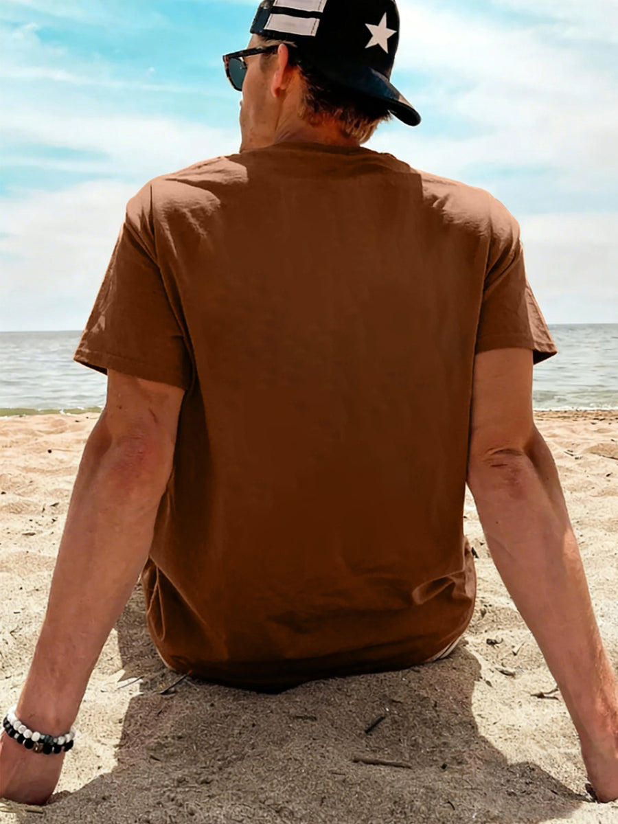Pixel Art Style Coffee Time Men's Pure Cotton T-Shirt, "CO:FF:EE TIME" Letter Print, Features a Simple Everyday Vibe, Breathable and Skin-Friendly for No Sweaty Feel, High Elasticity with No Deformation, Versatile Crew Neck Fit for a Slimming Look - Coffee Brown