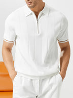 New Men's Business Fabric Shirt, Summer Men's Light Business Solid Color Casual Men's Lapel Short Sleeve Knitted Top - White