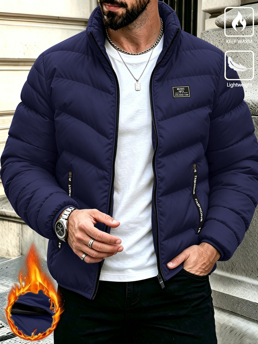 Men'S Autumn Winter Jacket - Zippered Winter Coat with Stand-Up Collar, Comfortable And Warm Casual Outerwear, Layering Essential for Cold Weather - Machine Washable - Blue/Black/Yellow, Versatile Fashion Piece for Daily Casual/Party Entertainment - Blue
