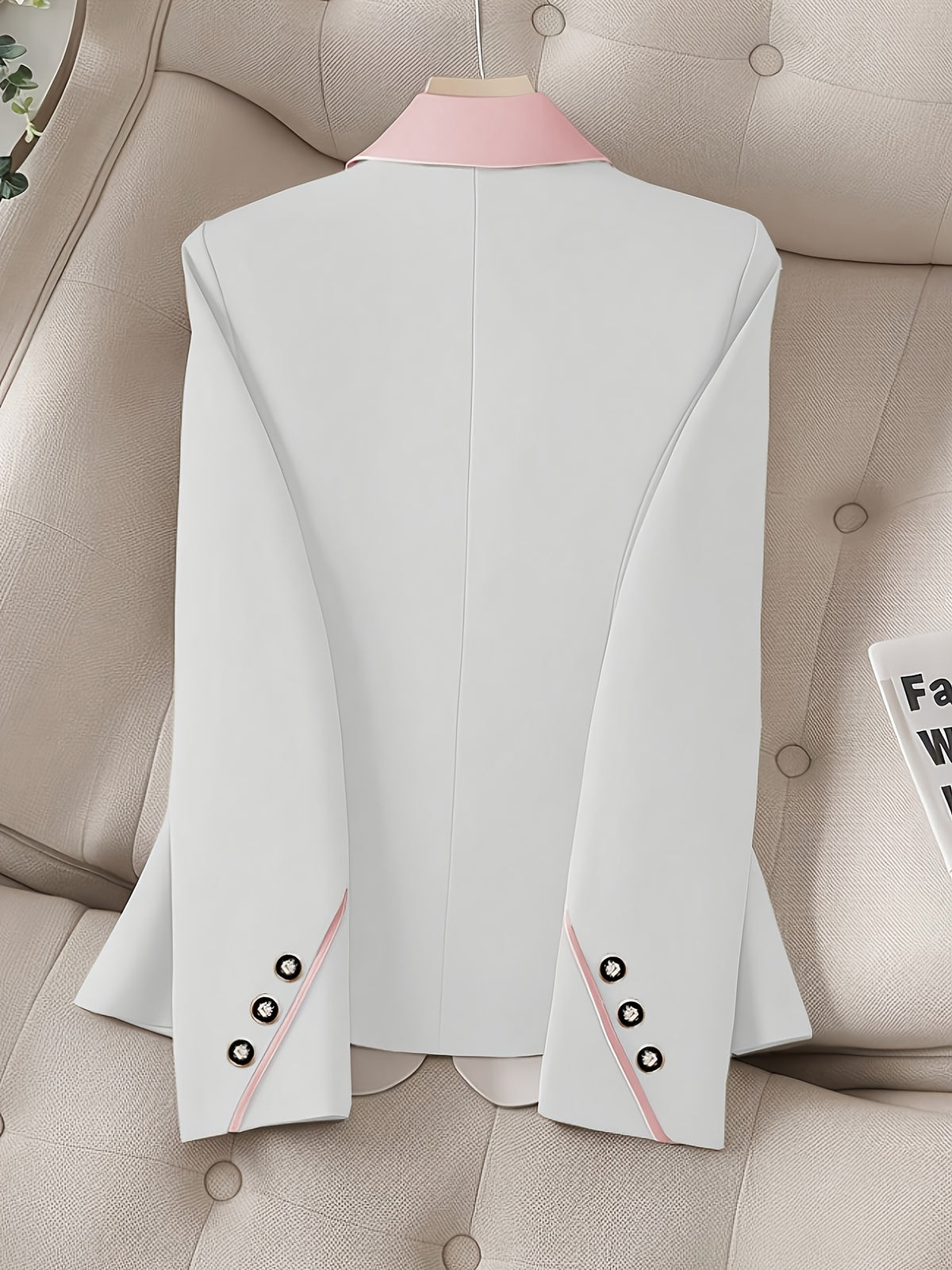 ASD1 Fashionable Women's Elegant Suit Jacket, Stylish Slim-Fit with Contrast Color Lapels and Single-Breasted Closure - White