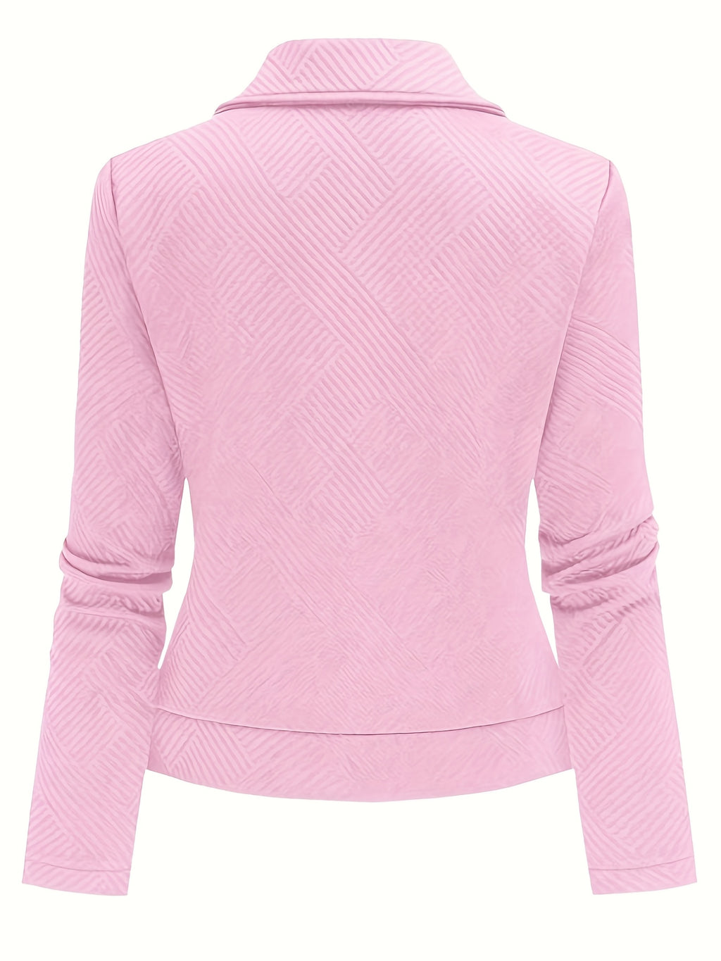 Women's New Solid Color Maze Grid Zipper Button Decorated Biker Jacket, a Stylish and Elegant Commuting, Outing, and Daily Wear Casual Jacket Top, Suitable for Autumn and Winter Seasons - Pink Color