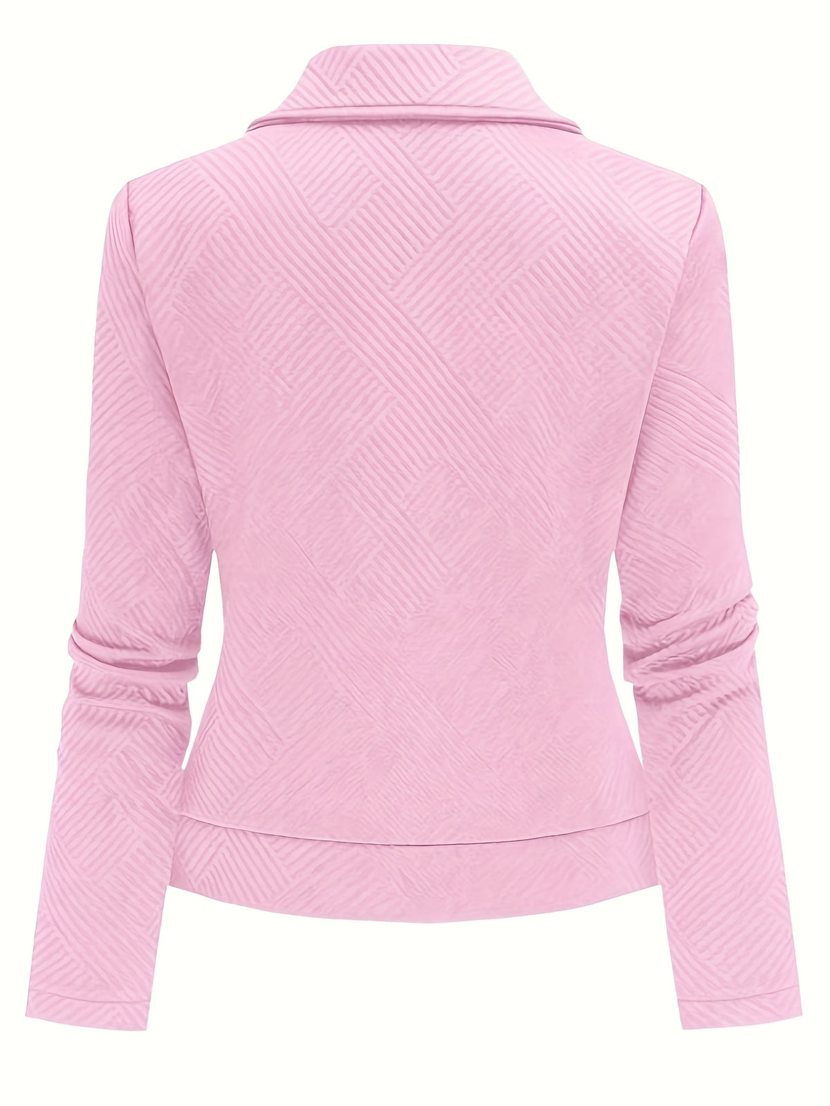 Women's New Solid Color Maze Grid Zipper Button Decorated Biker Jacket, a Stylish and Elegant Commuting, Outing, and Daily Wear Casual Jacket Top, Suitable for Autumn and Winter Seasons - Pink Color