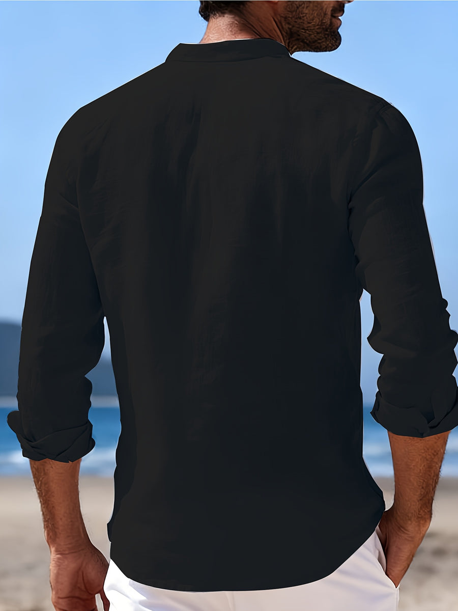 Men'S 100% Casual Collar Button-Up Shirt 3pcs Set, Skin-Friendly, Soft, Breathable Fabric, Island Vacation Style, All-Match Casual Wear, Comfortable Texture, Casual Style for Men, Multiple Colors Available, Great Gift for Boyfriend Or Husband - Black + Apricot + White