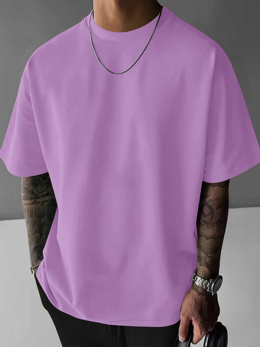 Men'S Short Sleeve T-Shirt, 100% Fabric, Loose Fit, Fashion Casual Round Neck Top, Spring Summer Outdoor Apparel for Men, Tops for 11 Holidays - Light Purple