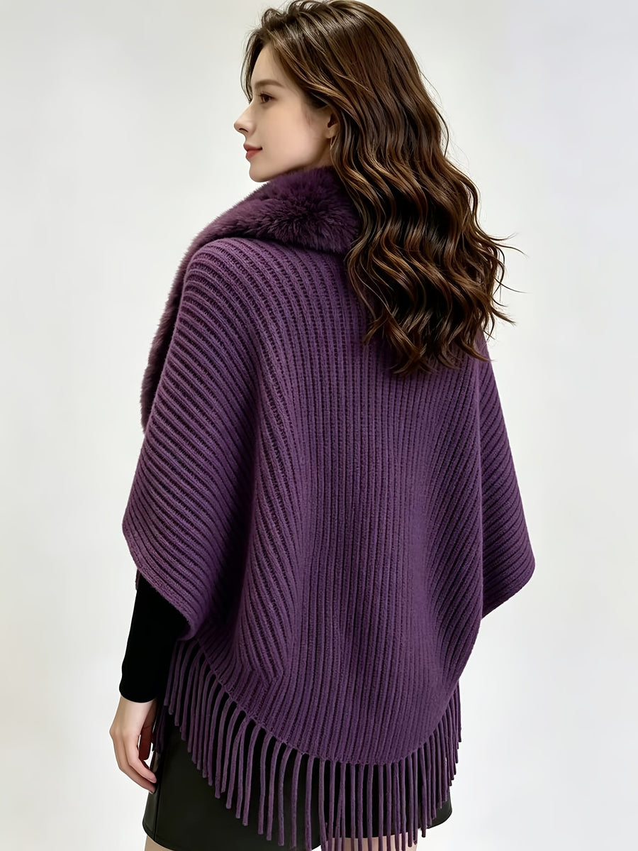 Women'S Cardigan, Autumn Winter Fashion Faux Tassel Cape Scarf Jacket - Lightweight Warm Outerwear for Parties, Office, Casual Wear - Elegant Autumnal Accessory, Trendy Scarf, Office Essential, Holiday Gift - Purple