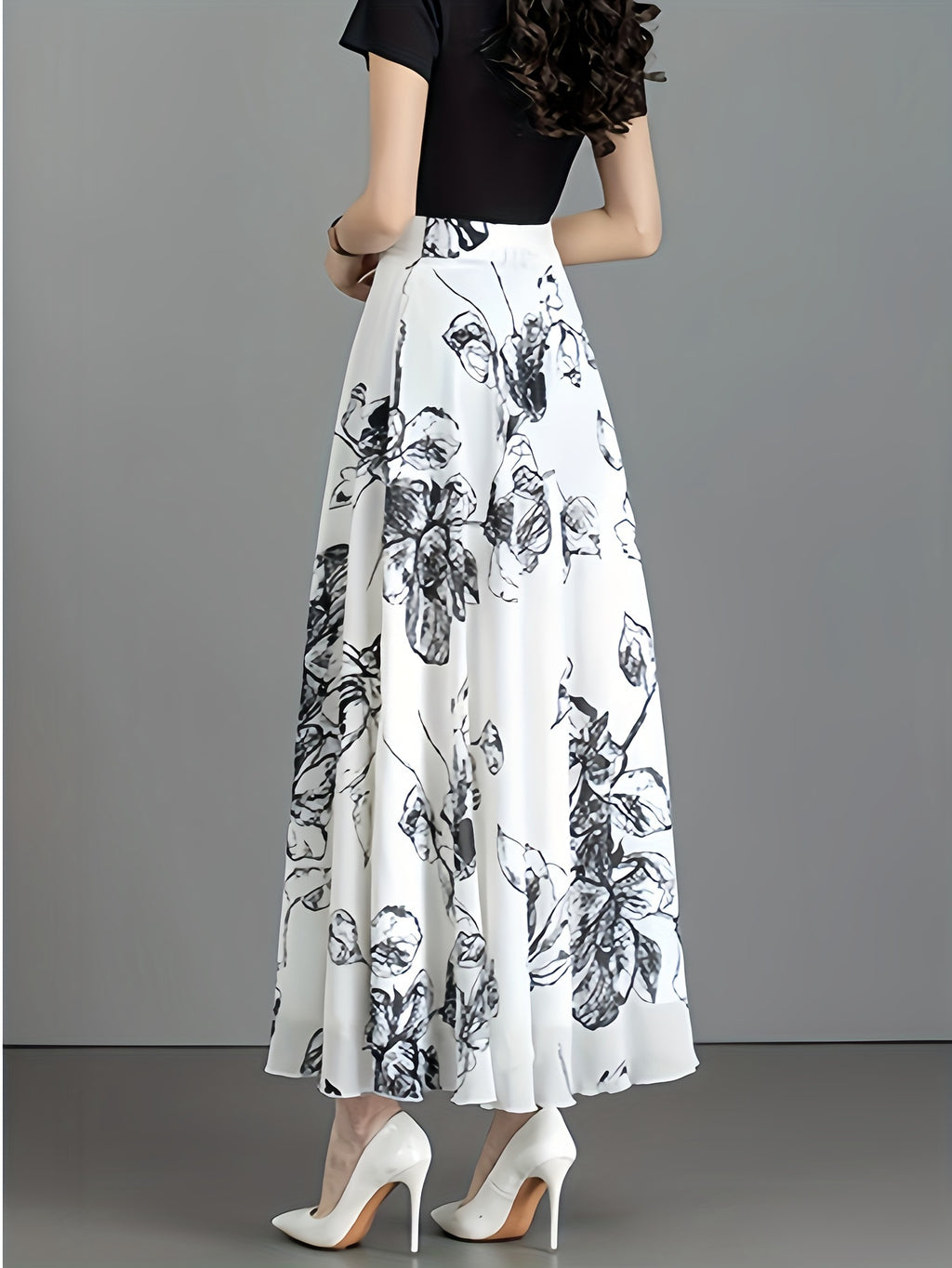 New Spring/Summer Women's Elegant Half-Length Skirt, Ladies' Commuter Maxi Skirt, Draped Casual Chic Apparel, High-Waist A-Line Temperament Long Skirt, Flared Skirt - White