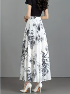 New Spring/Summer Women's Elegant Half-Length Skirt, Ladies' Commuter Maxi Skirt, Draped Casual Chic Apparel, High-Waist A-Line Temperament Long Skirt, Flared Skirt - White