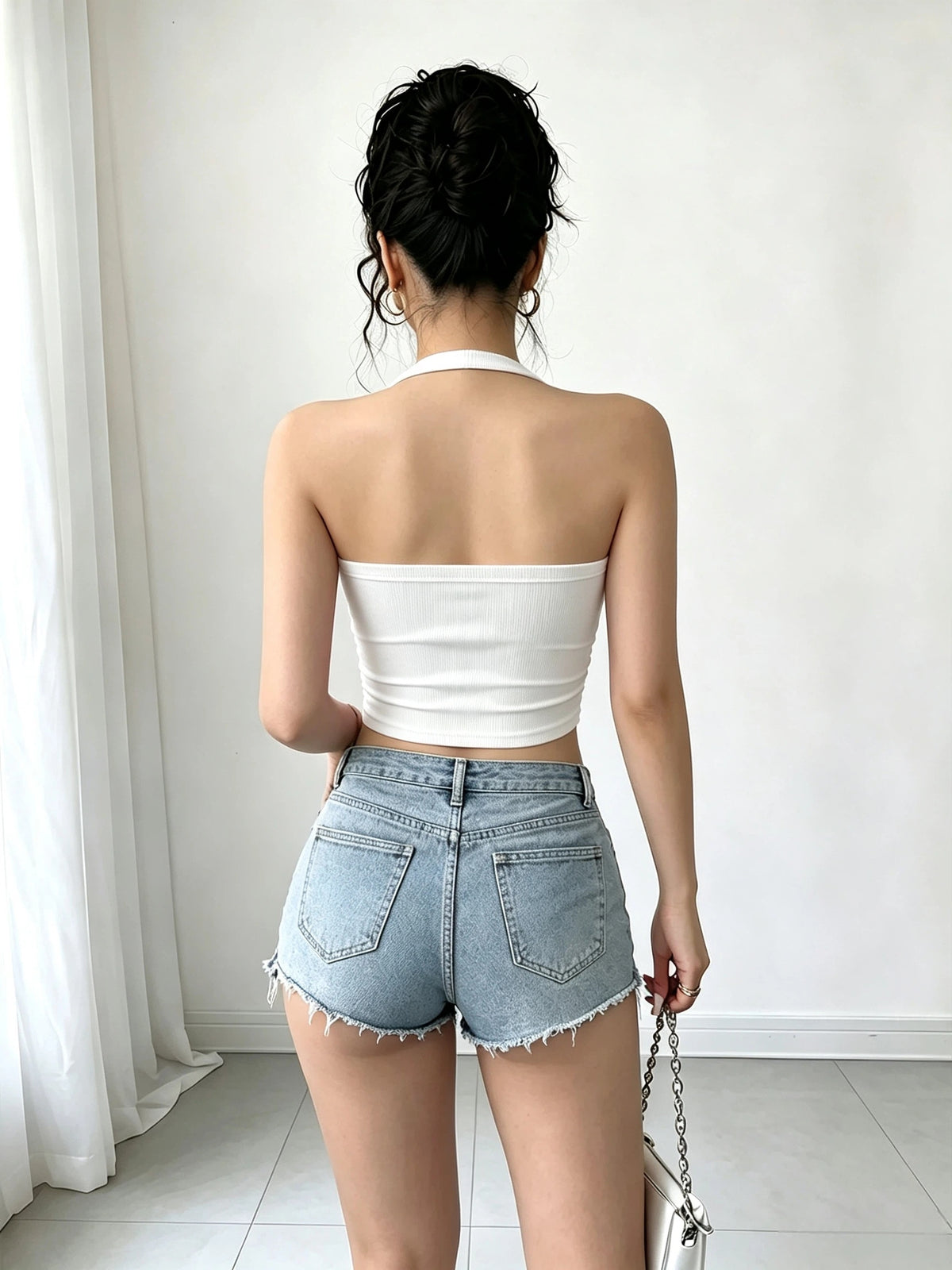Women'S Spring Summer Halter Neck Solid Color Cami Tank Top, Spicy Sheer Short Top for Inner Wear And Outer Wear, Classic Versatile Style - White