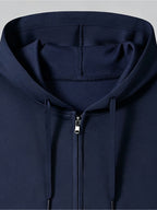 New Men'S Hoodie, Spring Autumn Fashion Casual Top Jacket, Hooded Zipper Athletic Glossy Sweatshirt - Navy Color