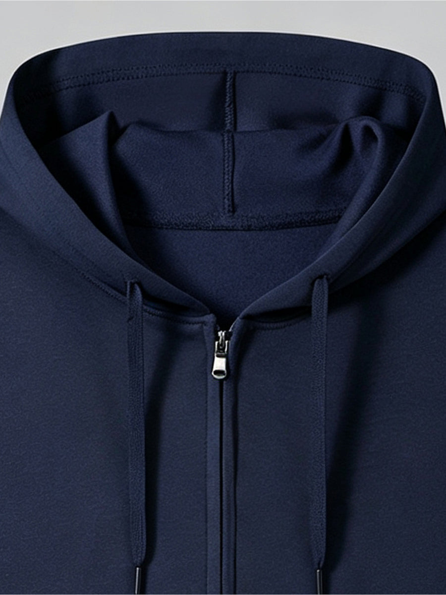 New Men'S Hoodie, Spring Autumn Fashion Casual Top Jacket, Hooded Zipper Athletic Glossy Sweatshirt - Navy Color