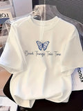 Women'S Short-Sleeve Round-Neck Sports T-Shirt with Butterfly Print - White
