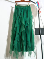 Spring New Women'S Clothing Summer Ladies' Spring Clothing Women'S Summer Clothing Beaded Pleated Mesh Skirt - Green