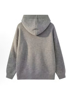 Retro Solid Color Single Button Hooded Cardigan Sweater, Loose Casual Style Versatile Outerwear Knit Top - Light Grey