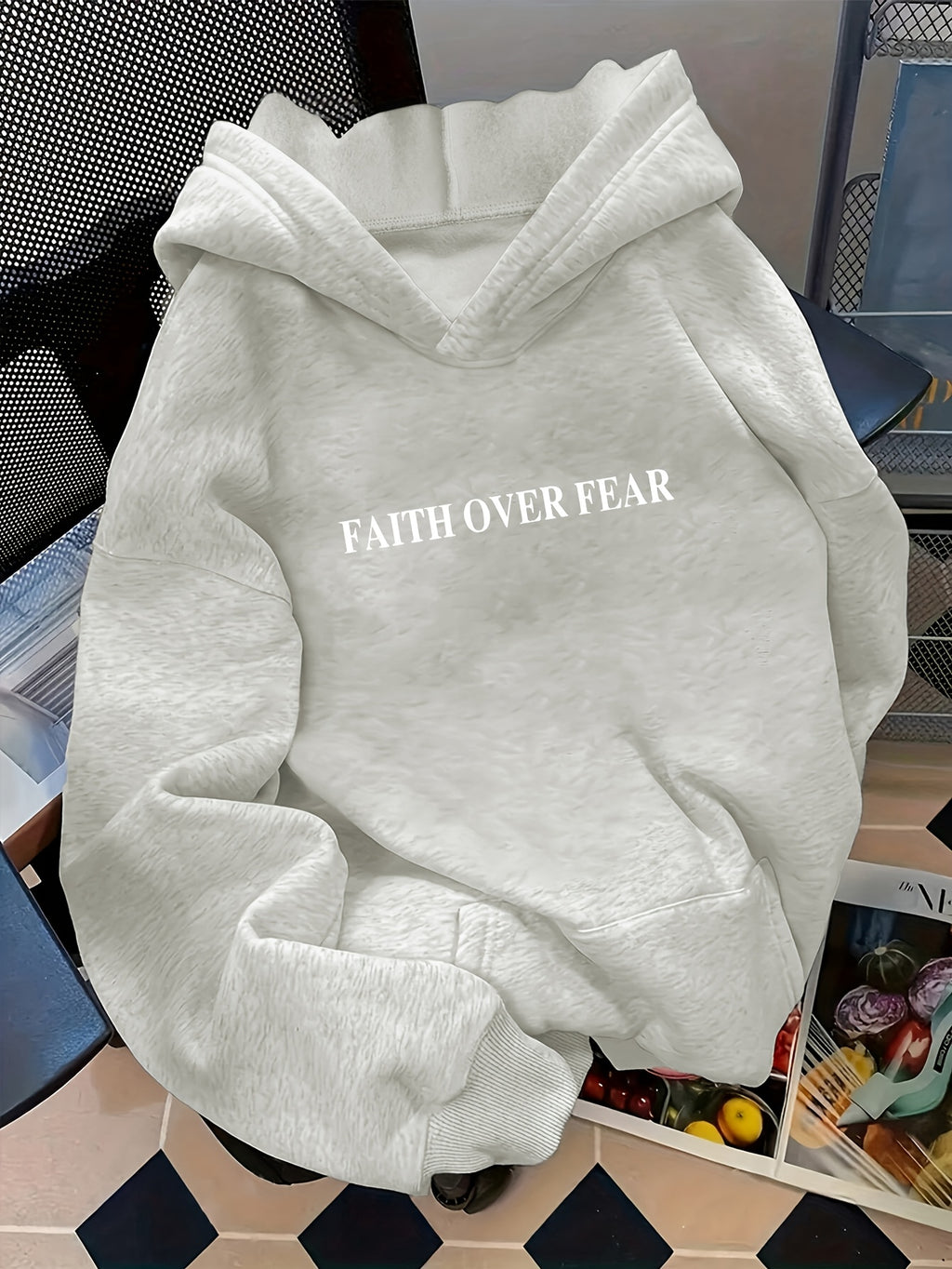 D92 - Women'S Letter Print Hoodie Sweatshirt, Fashion Casual Loose Pullover, Lightweight All-Season Machine Washable Top - DXL576 - White Flower Gray 1