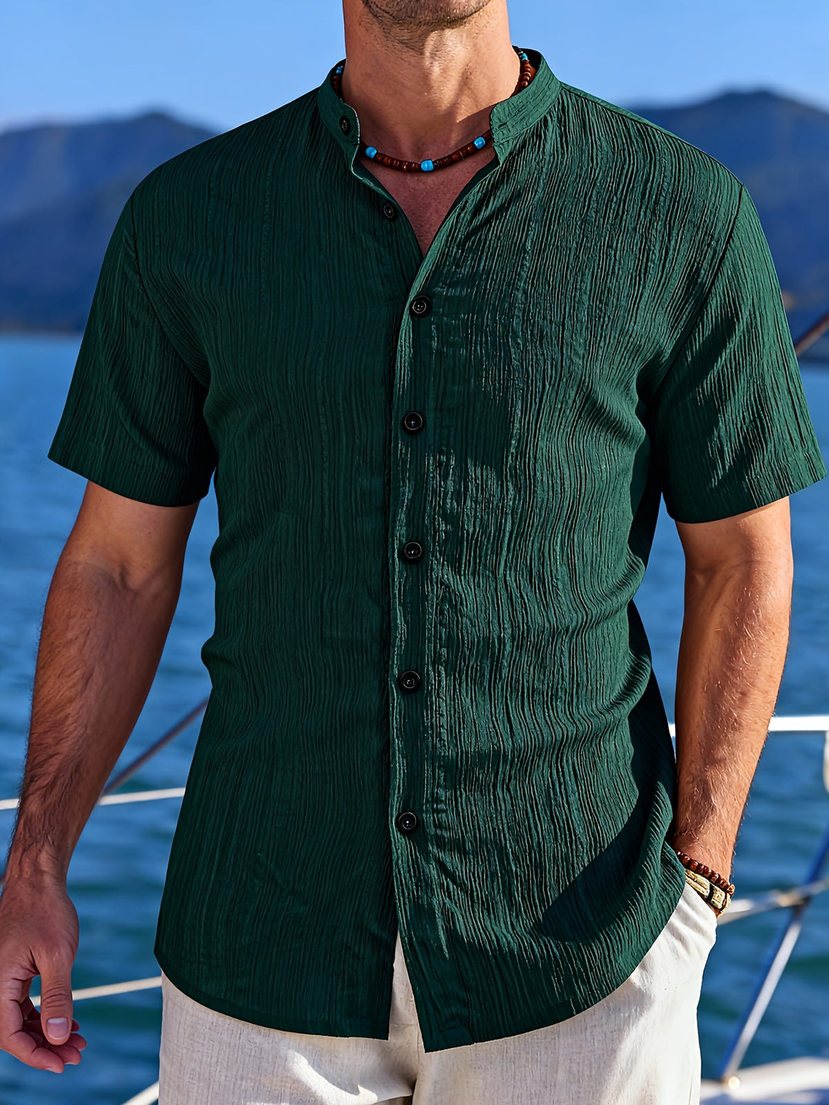 [Uomo Le Mi OBM] 3pcs Men'S Summer Short Sleeve Shirts | Lightweight Breathable Solid Color Button-Up Casual Shirts with Stand Collar, Machine Washable for Beach Vacation, Pool Party & Casual Attire, High Quality, Dad Christmas Gifts, Slim Fit, Daily - Mixed Color 4