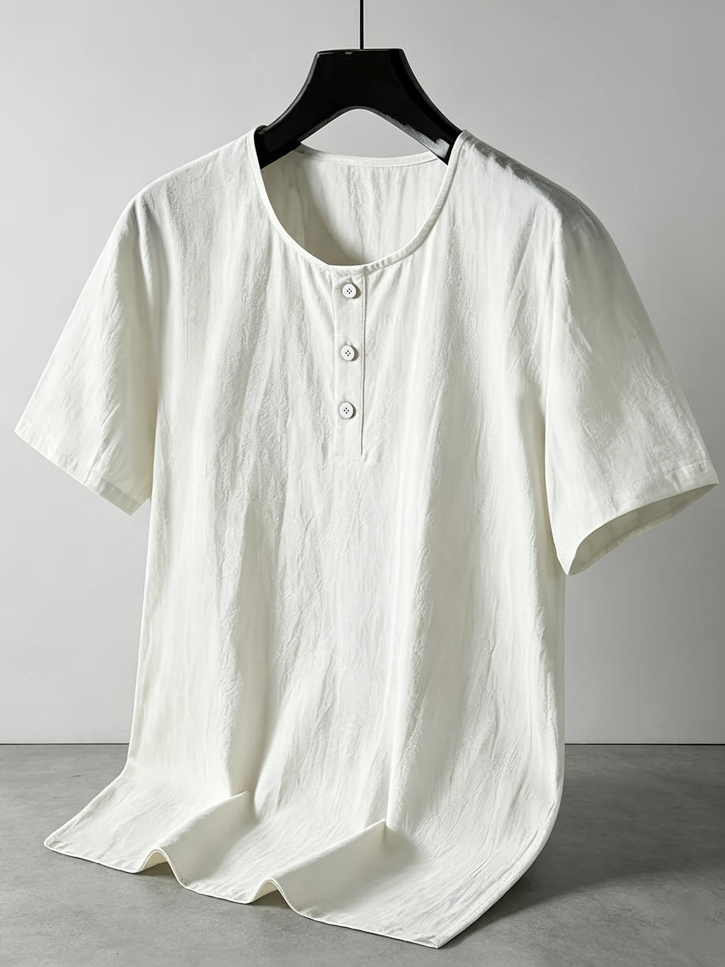 Summer Men's Linen Henley T-Shirts 2pcs, Loose Fit Short Sleeve Casual Tee, Breathable Lightweight Basic Tops for Daily Commute & Home Wear, Simple Versatile Design for Multi-Occasion. - White+black