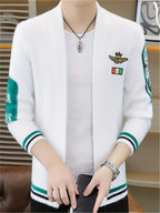 Yun Sui Nian OBM New Spring Men's Knitted Cardigan, Collarless Knit Sweater, Unique and Fashionable Style, Creates a Casual and Stylish Atmosphere, Men's Gift, Easter Gift - White