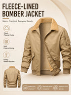 Men'S Autumn Winter Jacket Fleece Bomber Jacket Faux Lamb Shear Fleece Windproof Warm Jacket - Yellowish-brown