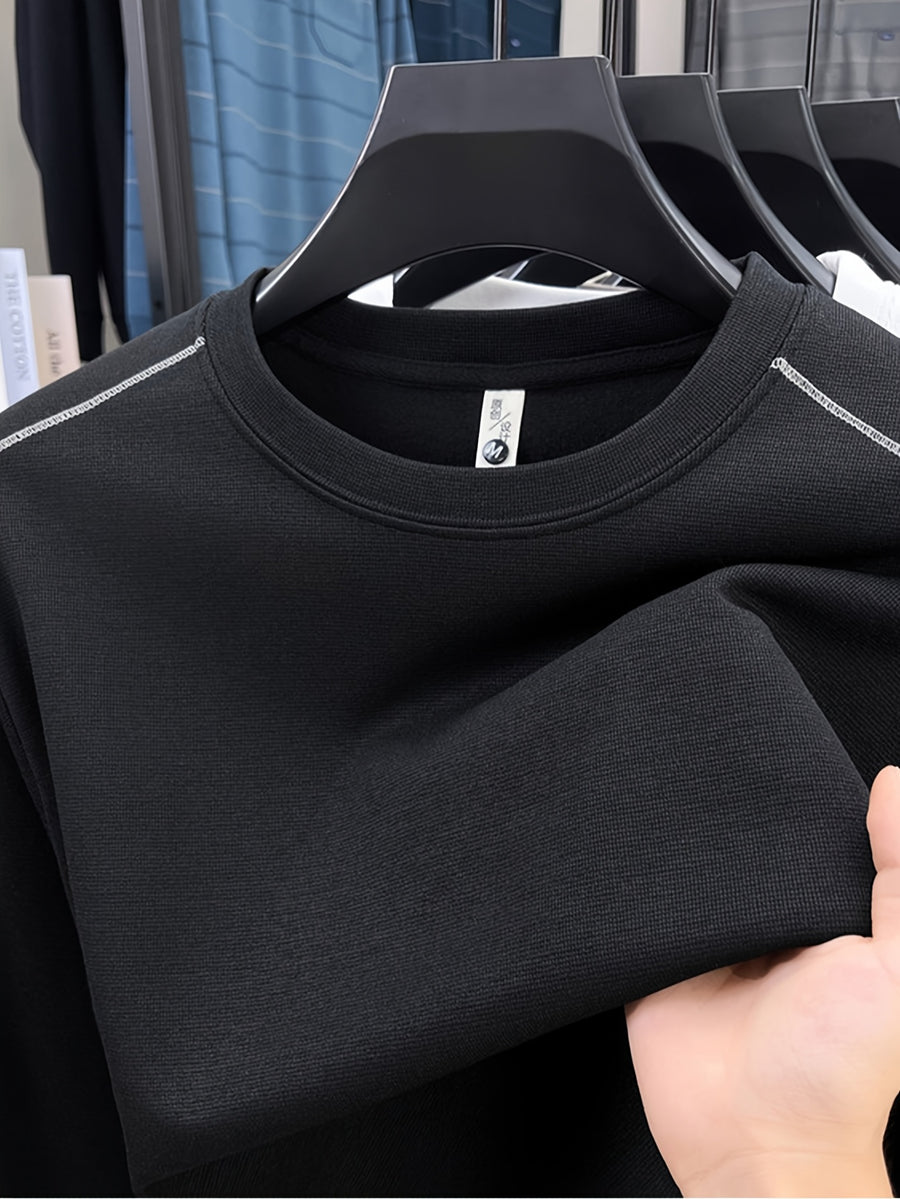 Men's Pullover Crew Neck Long Sleeve Sweatshirt, Suitable for Both Layering and Wearing Alone in Spring and Autumn, Ideal for Sports, Leisure, Commuting, and Daily Activities - SINBOS - Black