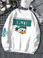 Men's Street Style Cool Crew Neck Sweatshirt, American Street Style Letter Print Casual Travel Fashion Wear - White