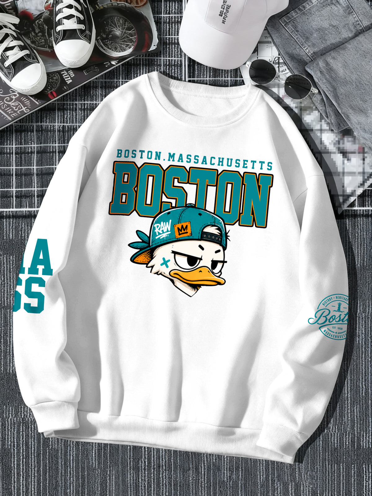 Men's Street Style Cool Crew Neck Sweatshirt, American Street Style Letter Print Casual Travel Fashion Wear - White