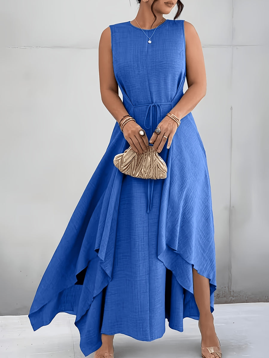 Elegant Solid Color Dress - Royal Blue
