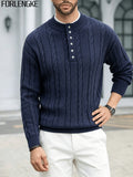 FORLENGKE 2026 New Men's Business Casual Crew Neck Cable Knit Sweater, Soft Warm Long Sleeve Pullover for Fall Winter Office Daily Wear - Navy Color