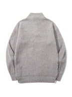 LOOKUN Autumn Winter Solid Color Daily Commute Sporty High Neck College Outdoor Textured Loose Fit Comfortable Mature Style Half Open Collar Pullover Long Sleeve Knit Sweater Top - Grey