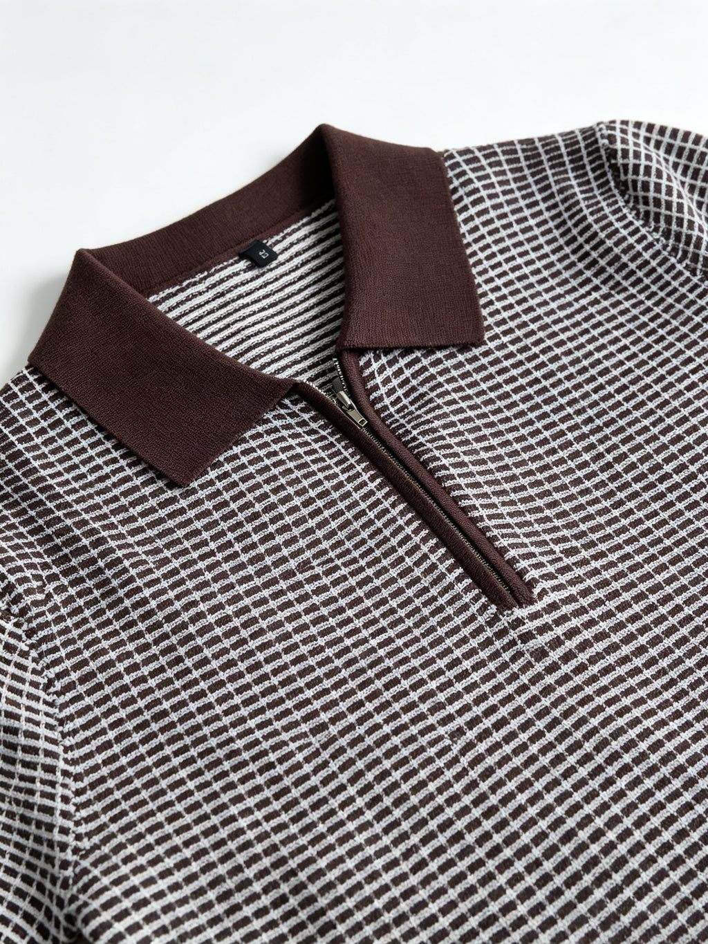 Men's Polo Collar Short Sleeve Waffle Knit Top, Solid Color Lightweight Breathable Casual Pullover - Coffee Color