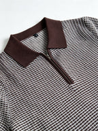 Men's Polo Collar Short Sleeve Waffle Knit Top, Solid Color Lightweight Breathable Casual Pullover - Coffee Color