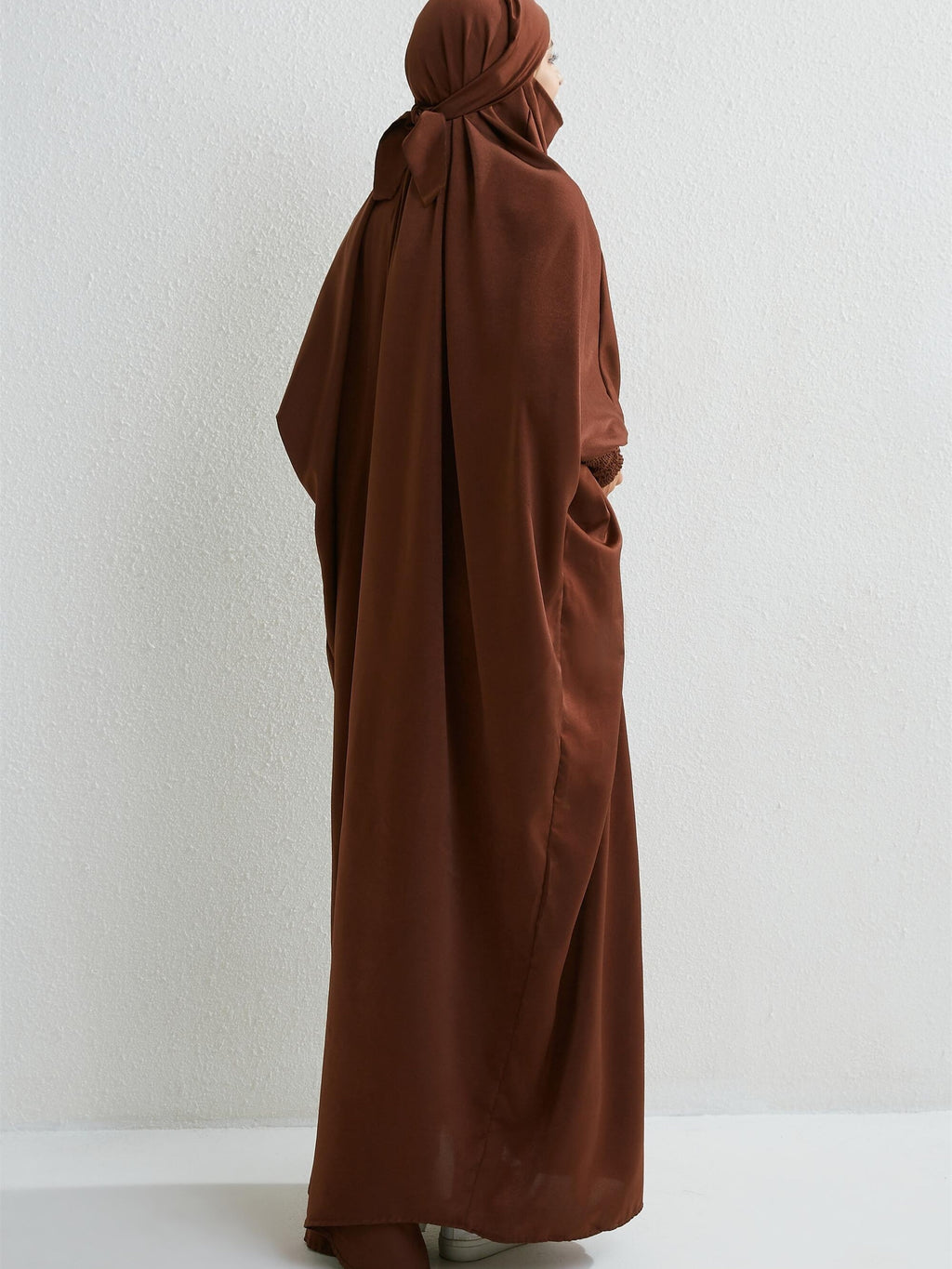 Islamic Attire for Women Featuring a Hooded Jilbab with Smocking Sleeves, Designed for Prayer, Suitable for Modesty in Dubai And Saudi Arabia, Available in Black - Coffee Brown