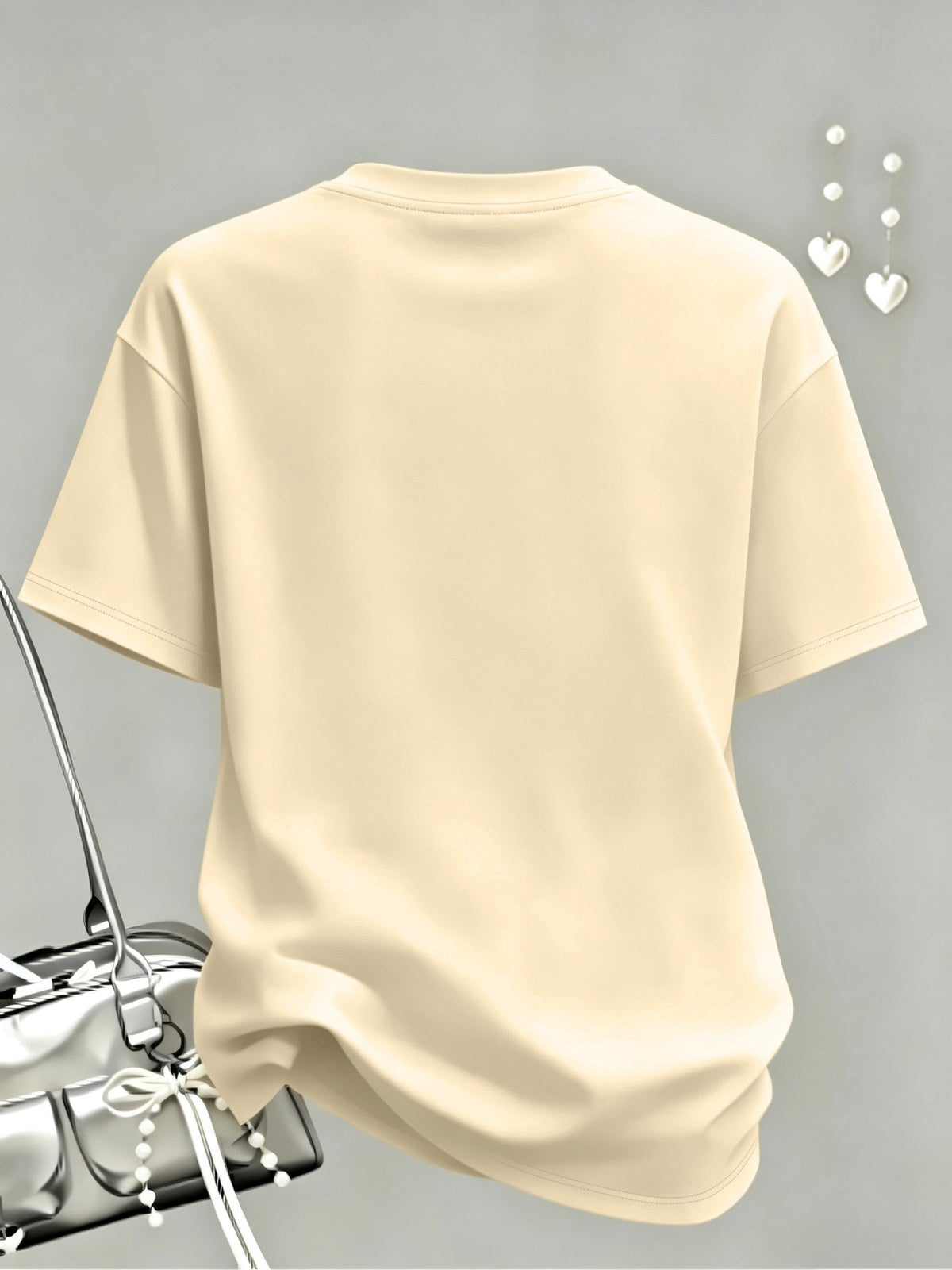 Spring And Summer Trendy Butterfly Print Women'S Casual Fashion Round Neck Short Sleeve T-Shirt, a Stylish Top for - Apricot