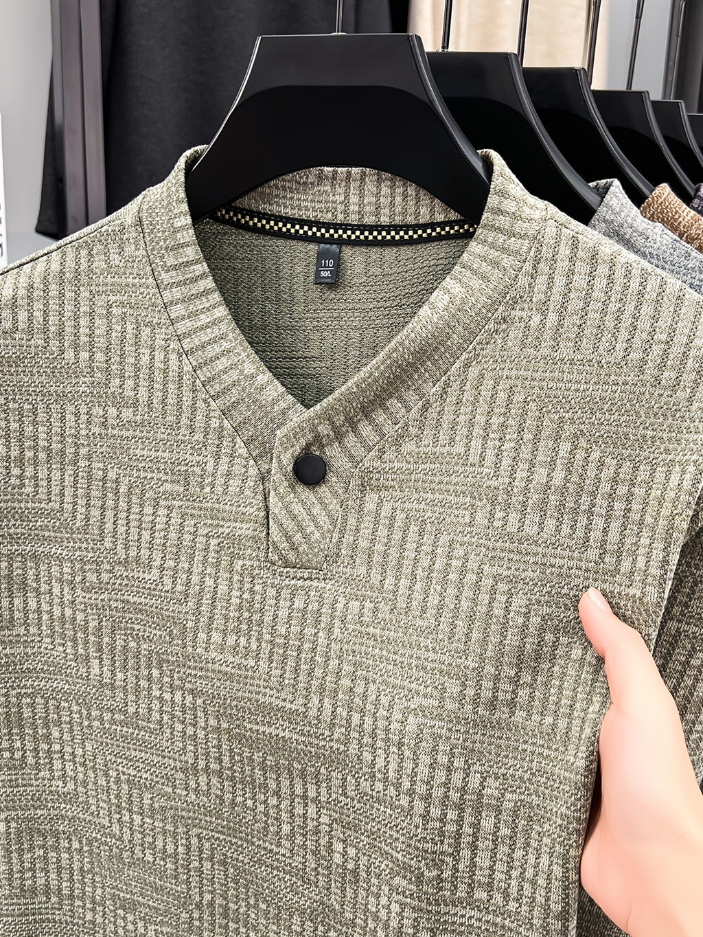 New Men's Long-Sleeve Warm Fashionable Versatile Knit Sweater - Khaki