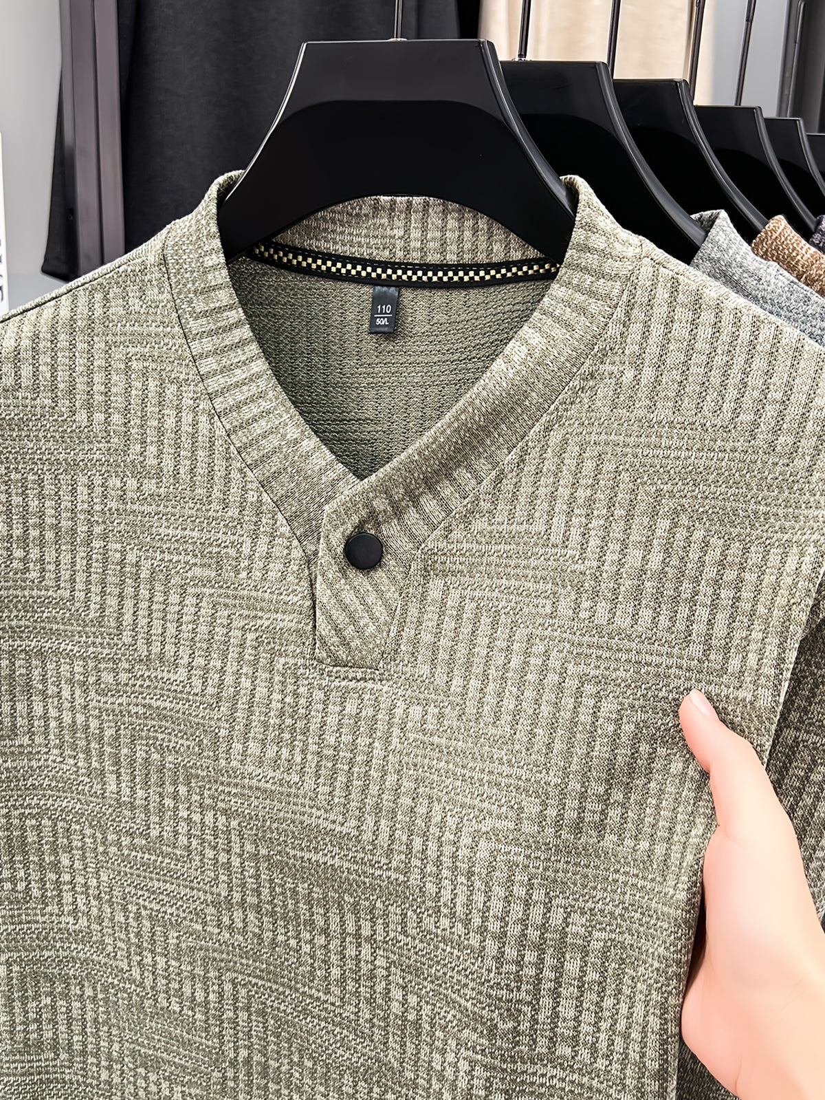 New Men's Long-Sleeve Warm Fashionable Versatile Knit Sweater - Khaki