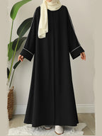 Middle Eastern Muslim Solid Comfortable Robe 8356 - Black