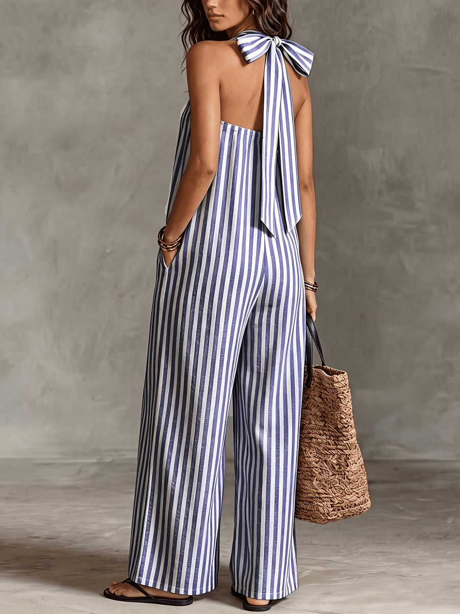 Women'S Casual Sleeveless Loose Striped Jumpsuit for Easter, Labor Day, Birthday, Teacher'S Day, ' Day - Blue