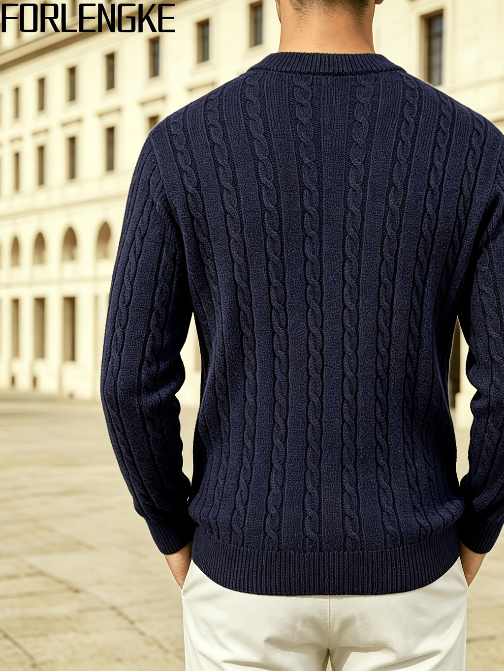 FORLENGKE Men's Stretchable Henley Sweater Button-Front Collar Pullover - Solid Color Cable Knit Sweater Suitable for Work & Gatherings, Winter Warmth, Casual Round Neck Button Detail Knitwear for Young Men, Dry Cleanable - Shangqing