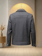 Men'S Plaid Lapel Button-Front Jacket, 100% Polyester Breathable Anti-Scratch Quick-Dry Wrinkle-Resistant Office Daily Casual Outerwear - Navy Color