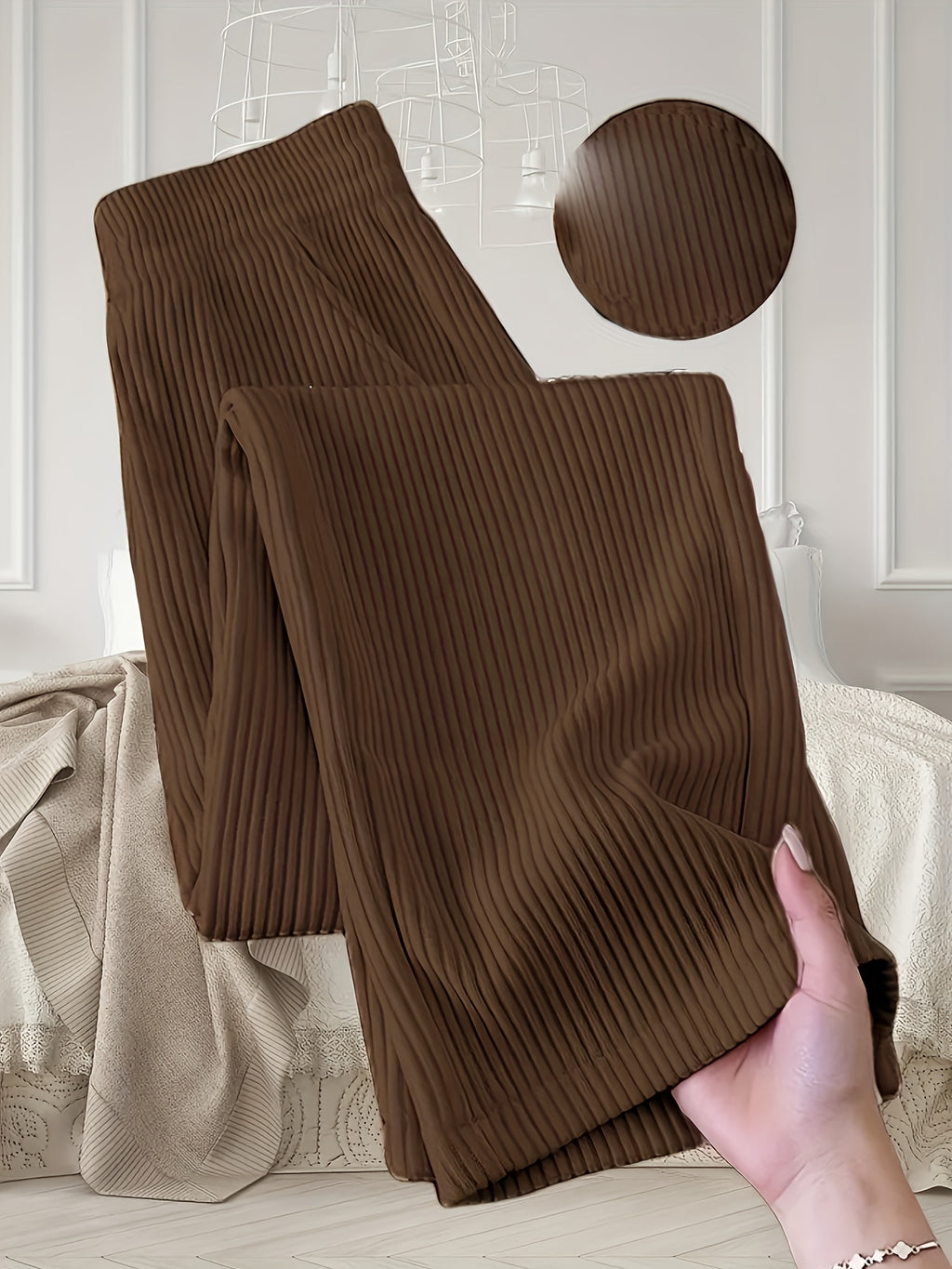 Women's Elegant High-Waisted Elastic Wide-Leg Pants - Structured Tapered Trousers for Casual to Formal Occasions, All-Season Work Pants, Machine Washable Non-Stretch Fabric, Comfortable and Stylish, Suitable for All Seasons, Ideal for Casual - Coffee Brown